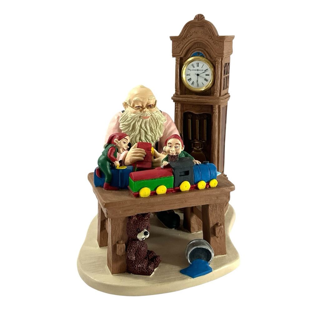 Howard Miller Santa Workshop Clock Figurine Making Toys Christmas Works - Picture 3 of 8